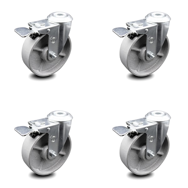 5 Inch Semi Steel Swivel Bolt Hole Caster Set with Total Lock Brake SCC
